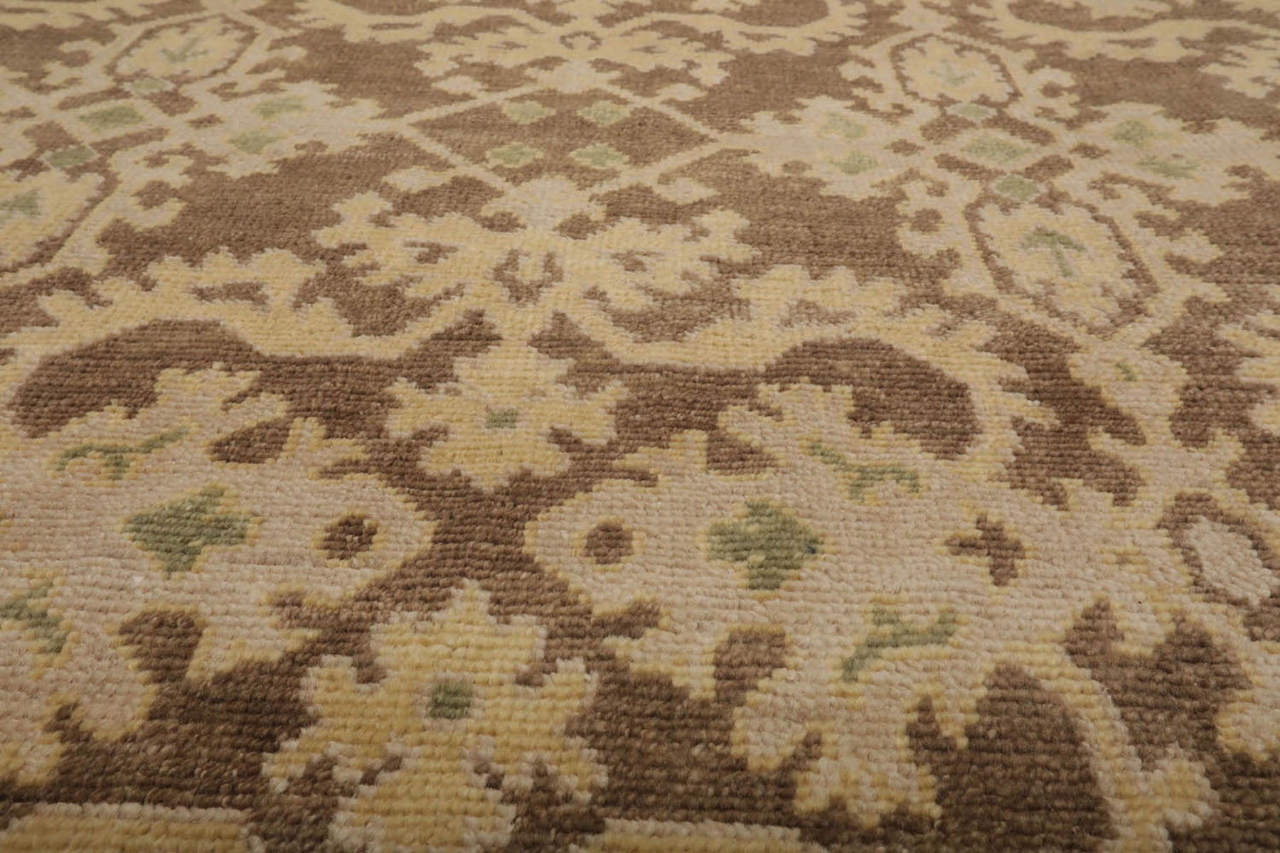 9x12 Brown, Tan, Light Gold Color Hand Knotted Turkish Oushak 100% Wool Traditional Oriental Rug
