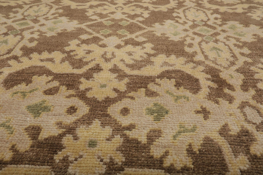 9x12 Brown, Tan, Light Gold Color Hand Knotted Turkish Oushak 100% Wool Traditional Oriental Rug