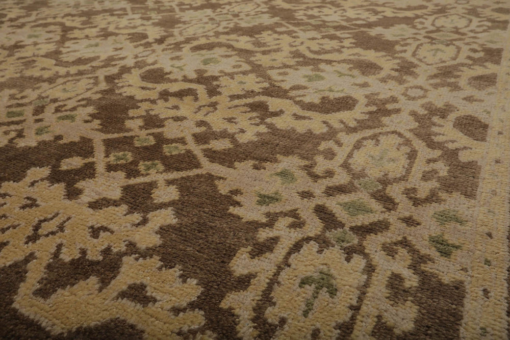 9x12 Brown, Tan, Light Gold Color Hand Knotted Turkish Oushak 100% Wool Traditional Oriental Rug