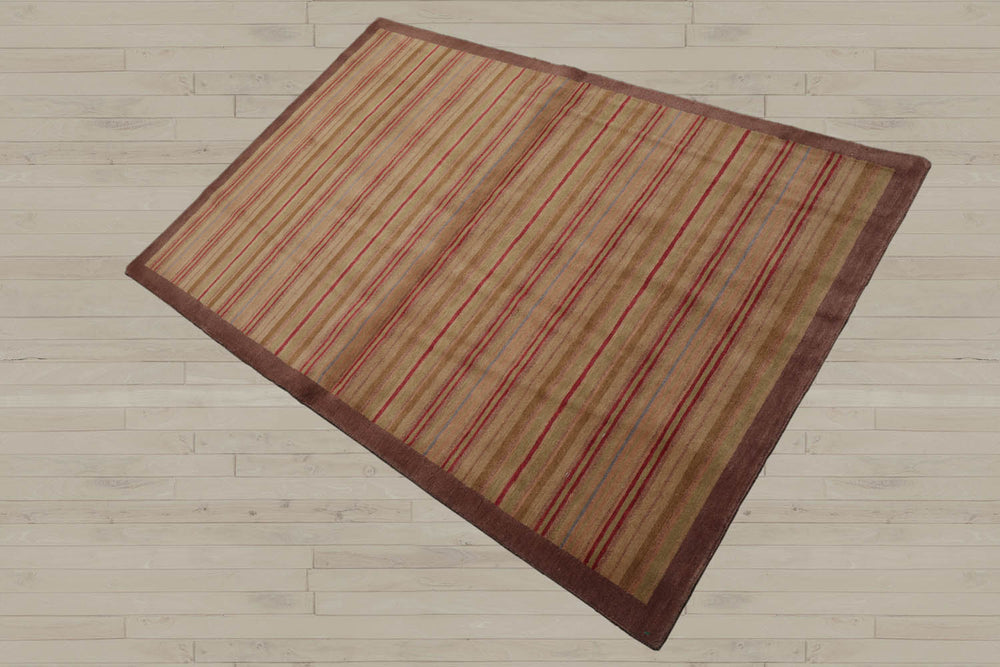 4x6 Sage, Taupe, Coral Color Hand Knotted Tibetan 100% Wool Modern & Contemporary Oriental Rug