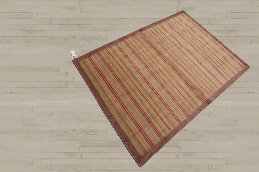 4x6 Sage, Taupe, Coral Color Hand Knotted Tibetan 100% Wool Modern & Contemporary Oriental Rug