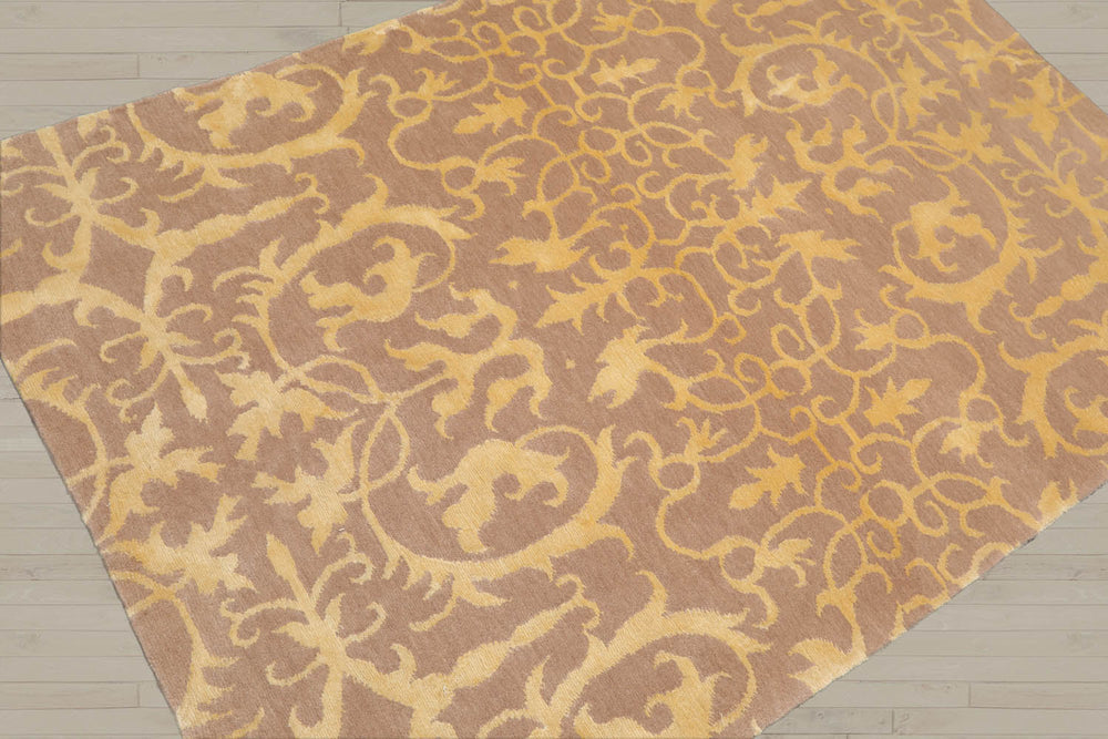 4x6 Beige, Light Gold, Color Hand Knotted Tibetan 100% Wool Transitional Oriental Rug