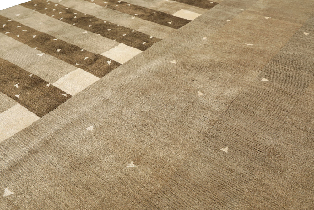 Multi Size Moss Gray Brown Color Hand Knotted Tibetan Wool & Silk Modern & Contemporary Oriental Rug