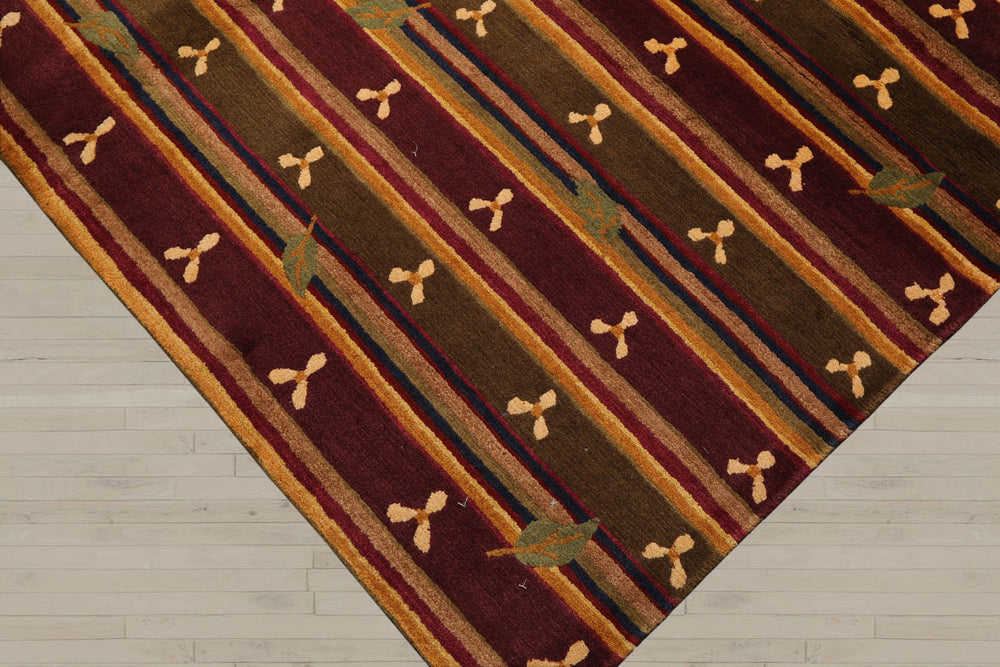 6x9 Green, Rust, Gold Color Hand Knotted Tibetan 100% Wool Transitional Oriental Rug
