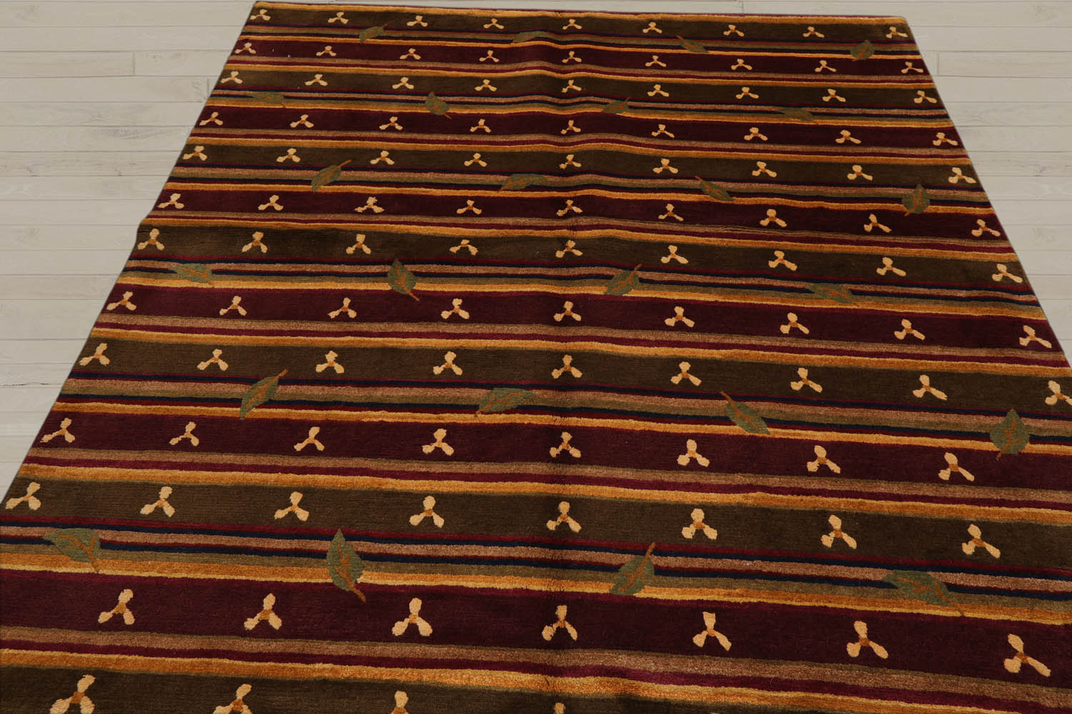 6x9 Green, Rust, Gold Color Hand Knotted Tibetan 100% Wool Transitional Oriental Rug