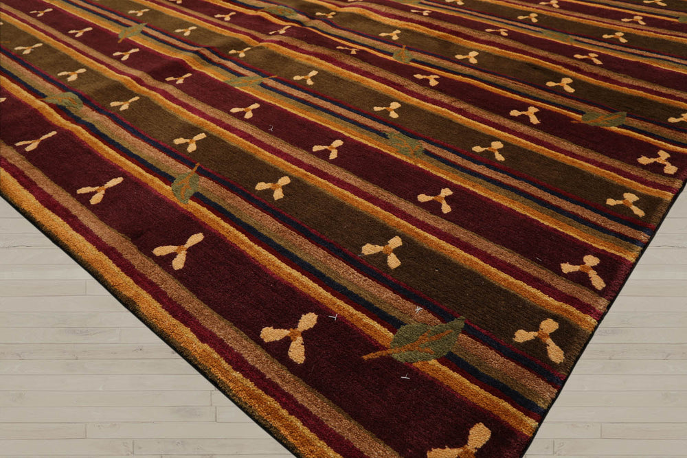 6x9 Green, Rust, Gold Color Hand Knotted Tibetan 100% Wool Transitional Oriental Rug