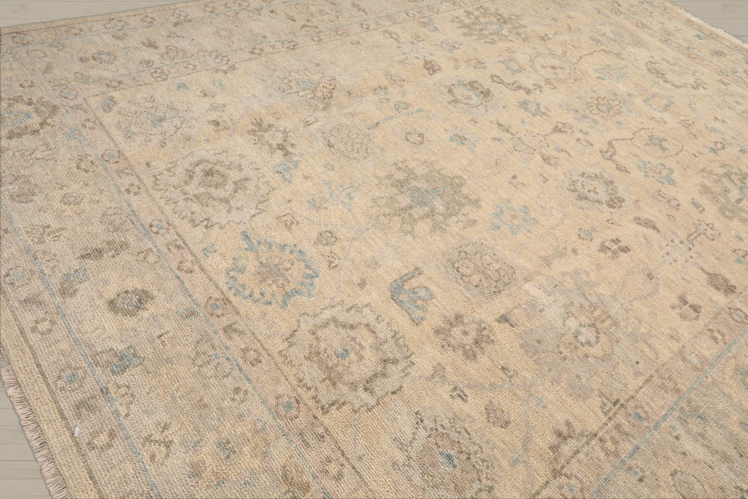 9x12 Beige, Gray, Taupe Color Hand Knotted Oushak Wool Traditional Oriental Rug