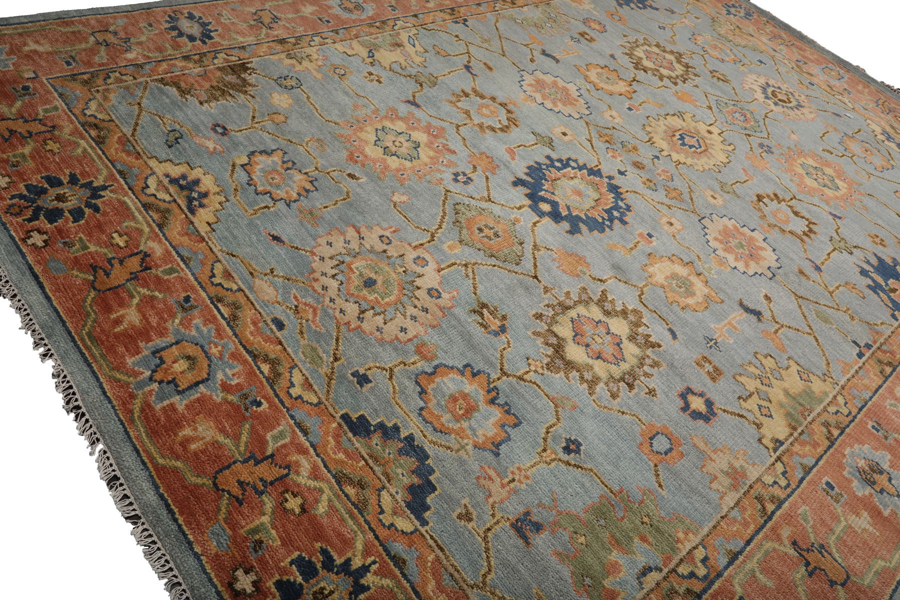 Knotted Rug Blue Orange Hand Knotted Multi Size Wool Turkish Oushak Traditional Rugs