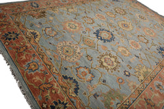 Knotted Rug Blue Orange Hand Knotted Multi Size Wool Turkish Oushak Traditional Rugs