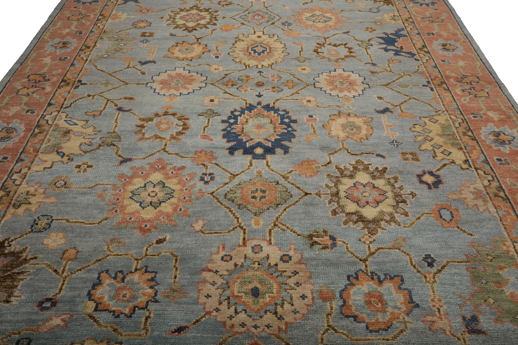 Knotted Rug Blue Orange Hand Knotted Multi Size Wool Turkish Oushak Traditional Rugs