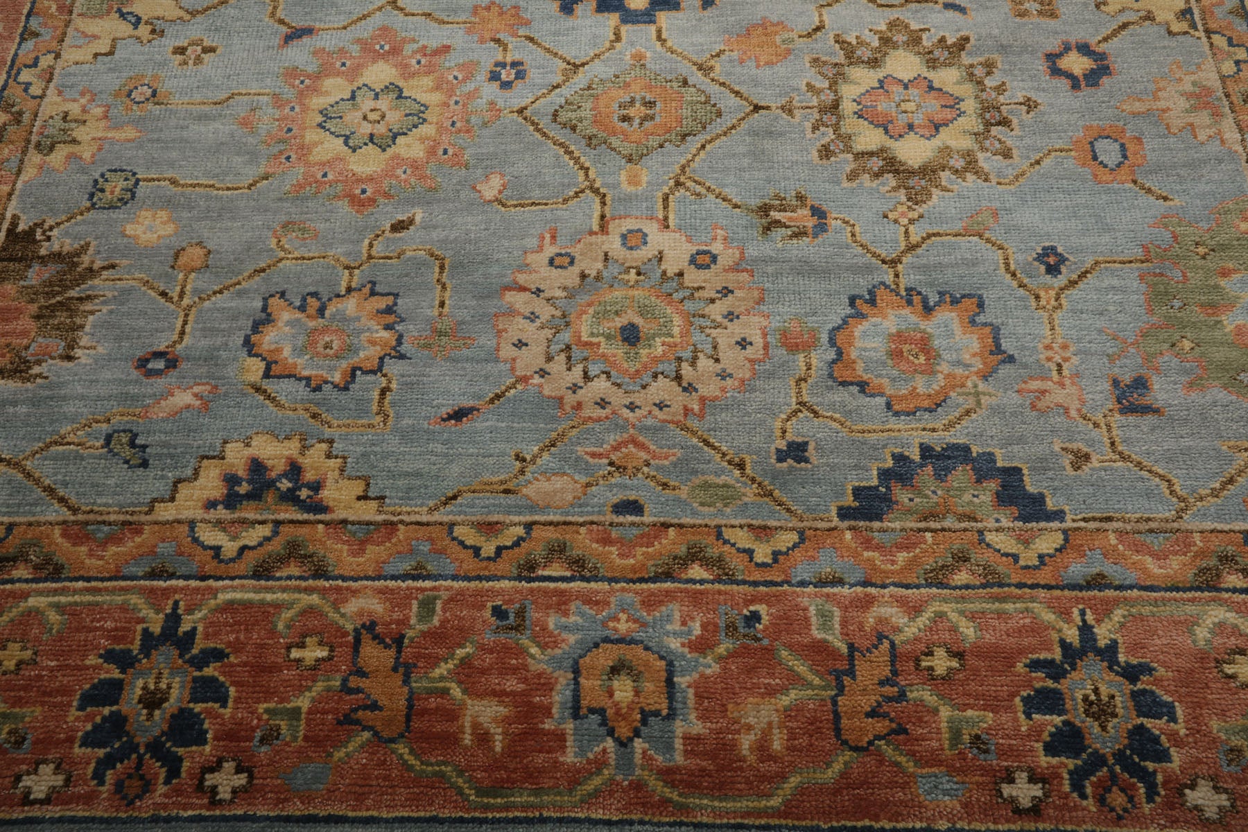 Knotted Rug Blue Orange Hand Knotted Multi Size Wool Turkish Oushak Traditional Rugs