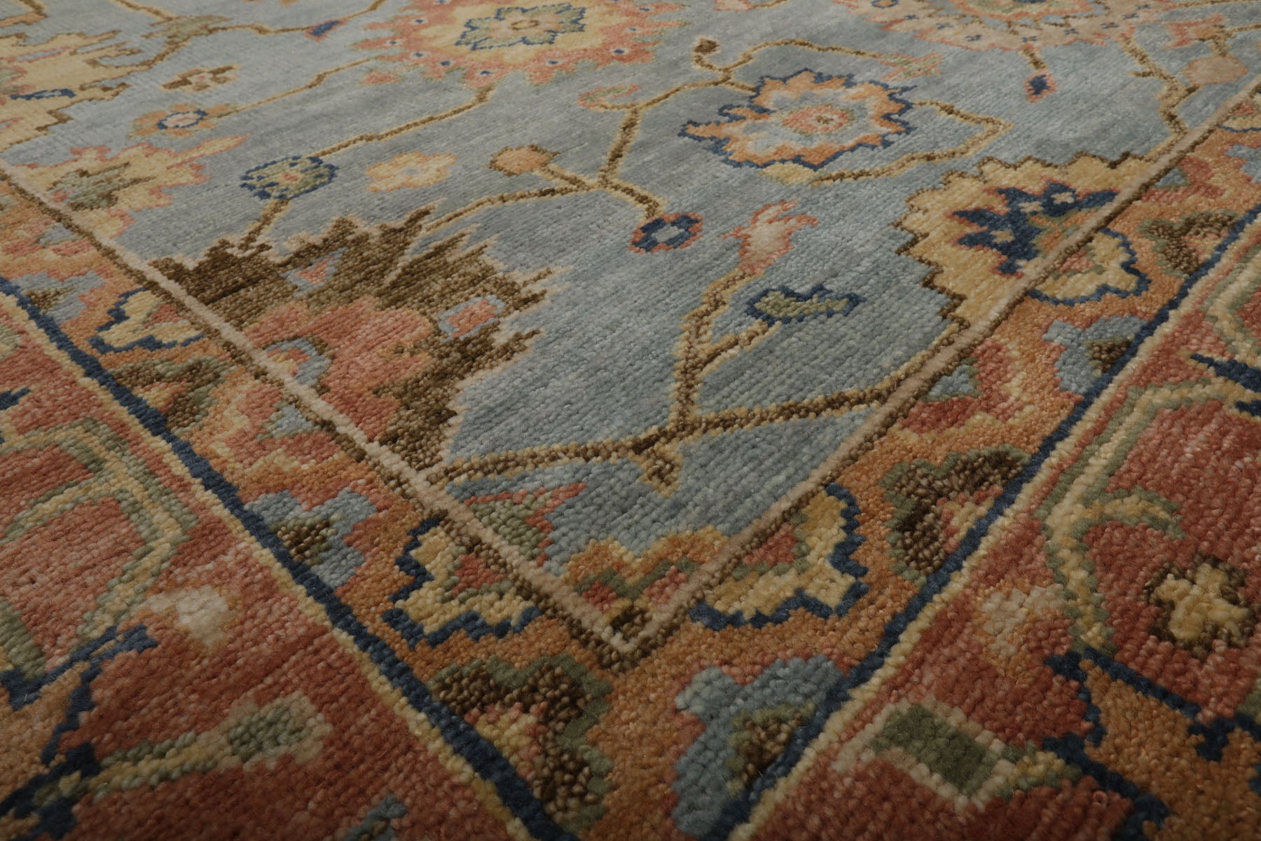 Knotted Rug Blue Orange Hand Knotted Multi Size Wool Turkish Oushak Traditional Rugs