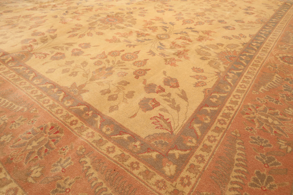 9x12 Beige, Blush, Gray Color Hand Knotted Oushak Wool Traditional Oriental Rug