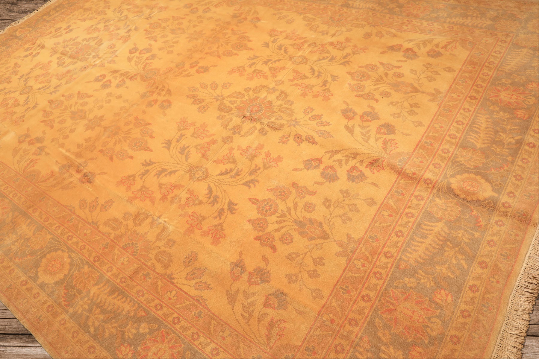 9x12 Beige, Celadon, Light Peach Color Hand Knotted Oushak Wool Traditional Oriental Rug