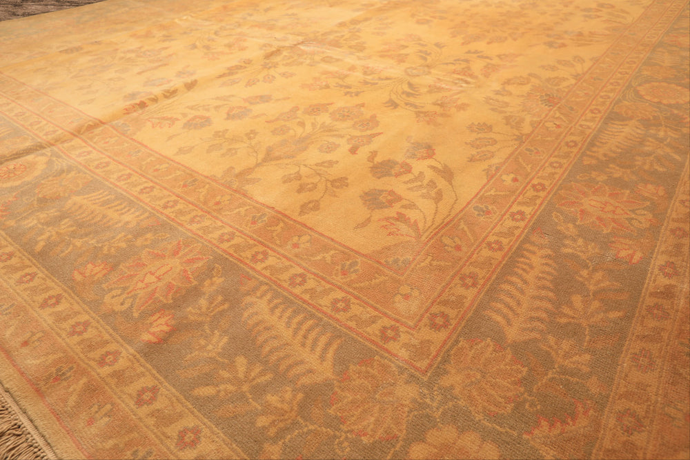 9x12 Beige, Celadon, Light Peach Color Hand Knotted Oushak Wool Traditional Oriental Rug