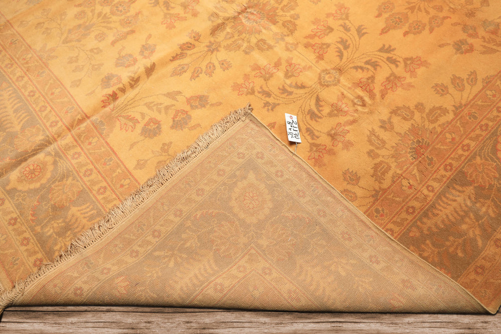 9x12 Beige, Celadon, Light Peach Color Hand Knotted Oushak Wool Traditional Oriental Rug