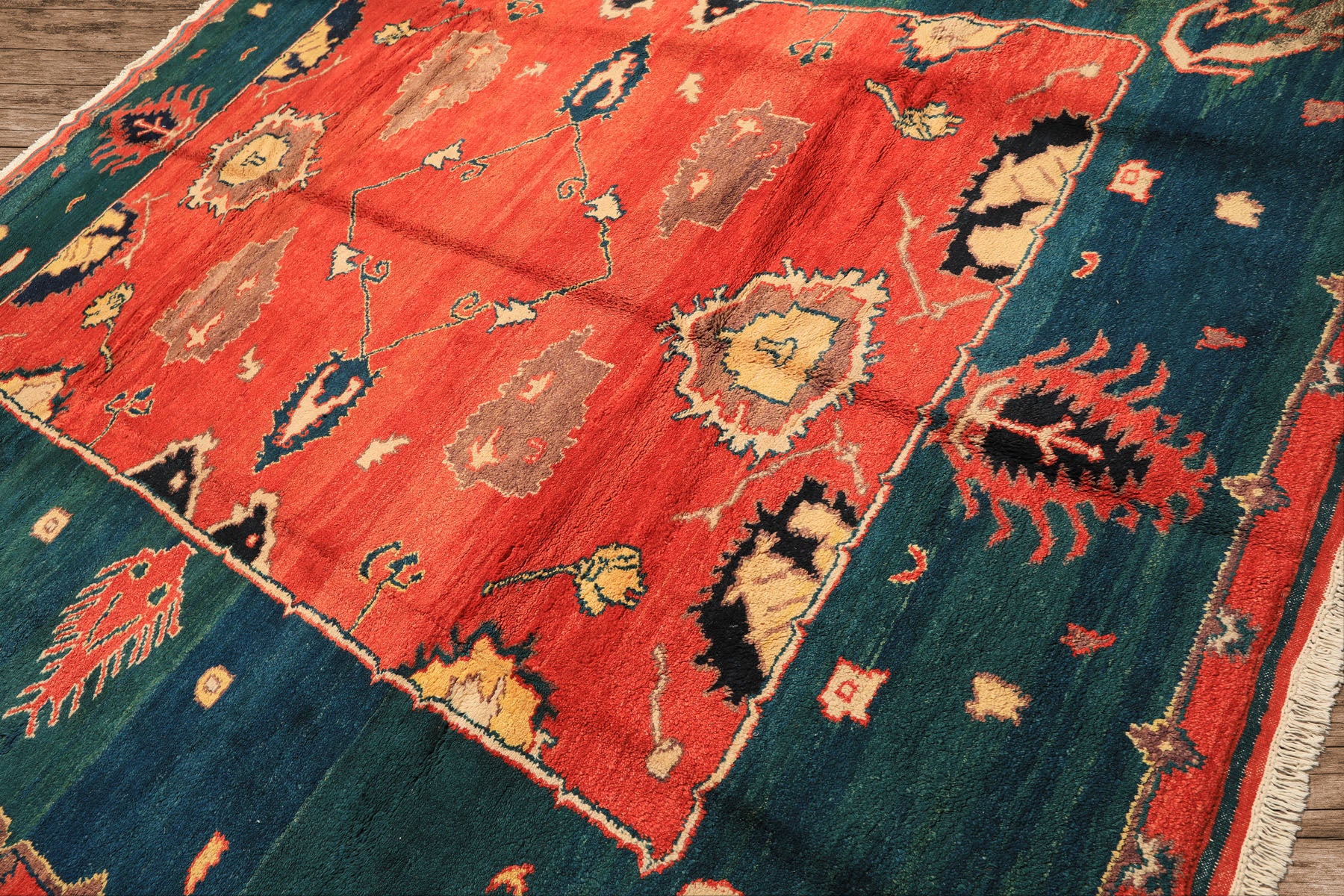 9x12 Coral, Turquoise, Teal Color Hand Knotted Turkish Oushak Wool  Oriental Rug