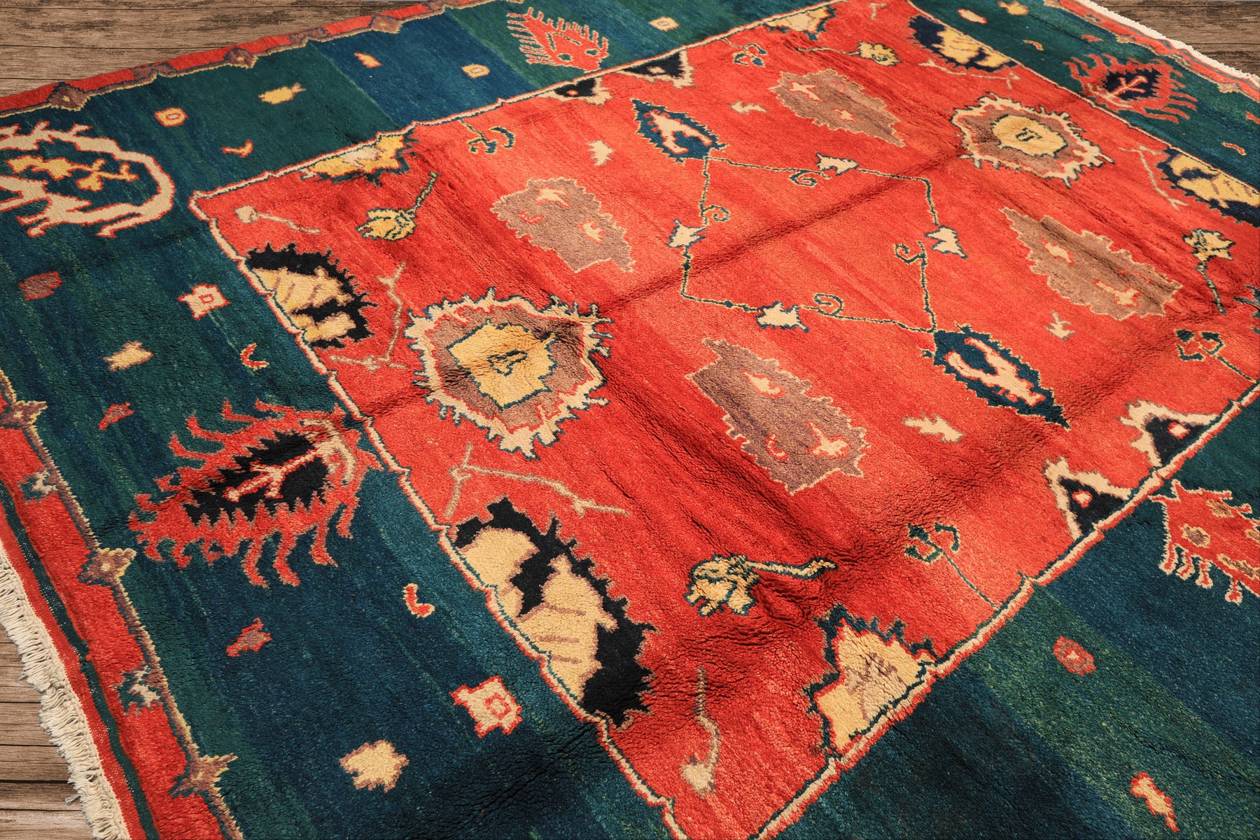 9x12 Coral, Turquoise, Teal Color Hand Knotted Turkish Oushak Wool  Oriental Rug
