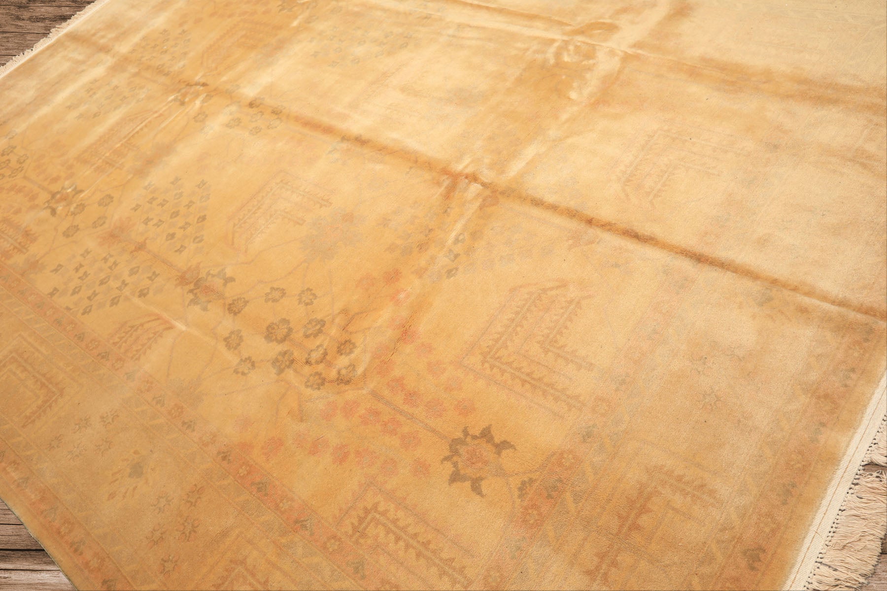 9x12 Tan, Beige, Gray Color Hand Knotted Oushak New Zealand Wool Transitional Oriental Rug