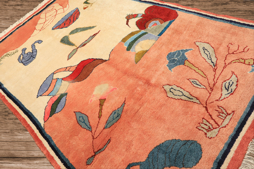 6x9 Ivory, Blush, Red Color Hand Knotted Gabbeh Wool Modern & Contemporary Oriental Rug