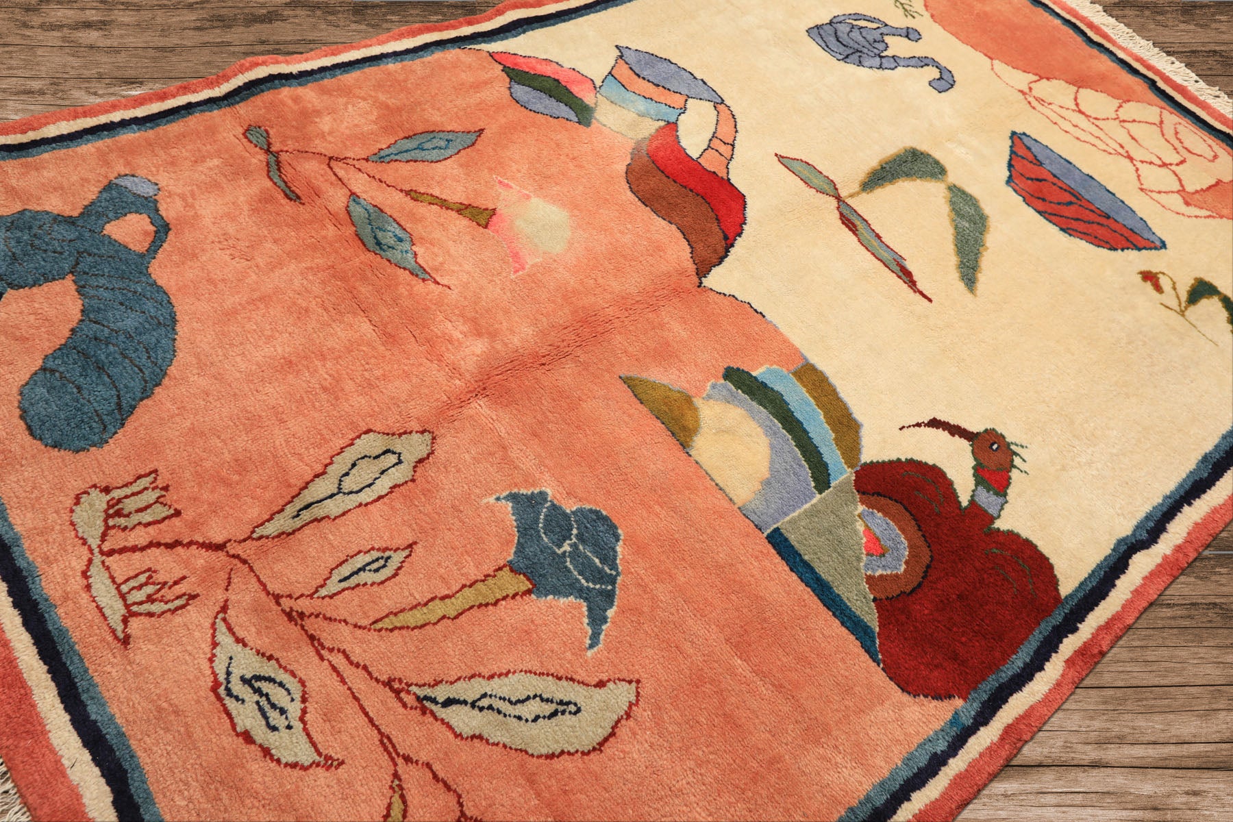 6x9 Ivory, Blush, Red Color Hand Knotted Gabbeh Wool Modern & Contemporary Oriental Rug