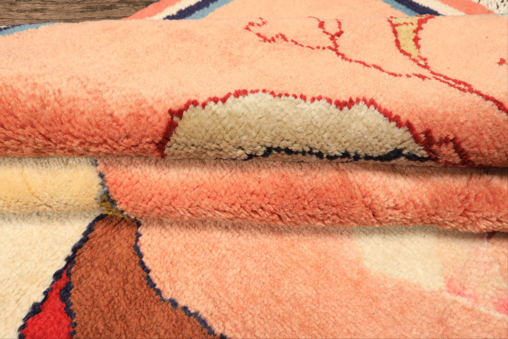 6x9 Ivory, Blush, Red Color Hand Knotted Gabbeh Wool Modern & Contemporary Oriental Rug