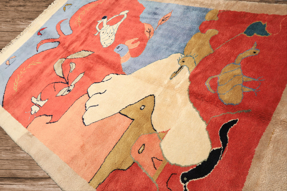 6x9 Coral, Ivory, Gold Color Hand Knotted Gabbeh Wool Modern & Contemporary Oriental Rug