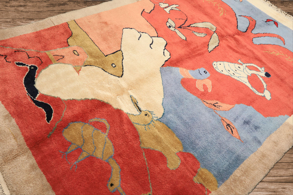 6x9 Coral, Ivory, Gold Color Hand Knotted Gabbeh Wool Modern & Contemporary Oriental Rug