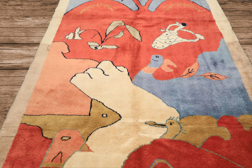 6x9 Coral, Ivory, Gold Color Hand Knotted Gabbeh Wool Modern & Contemporary Oriental Rug