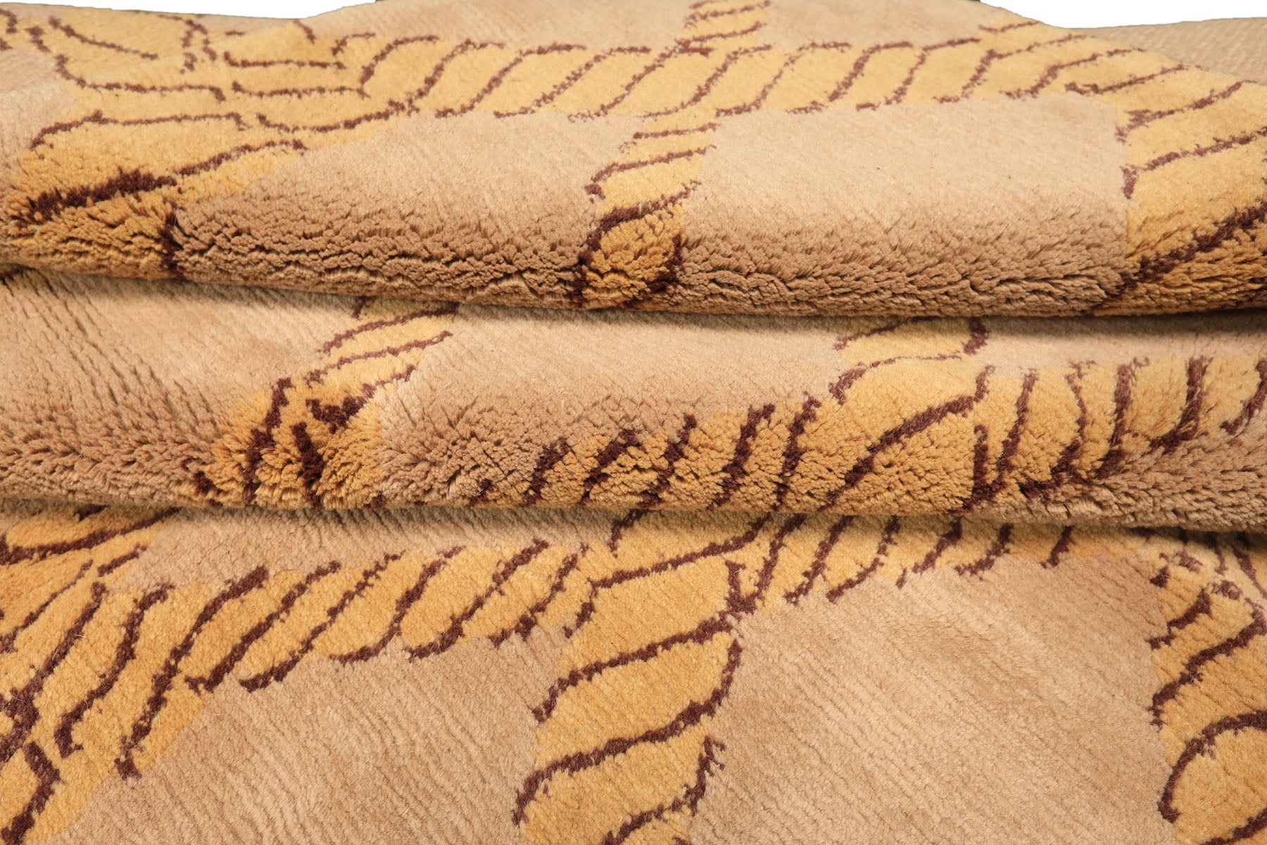 8x10 Tan, Gold, Chocolate Color Hand Knotted Tibetan Wool Transitional Oriental Rug