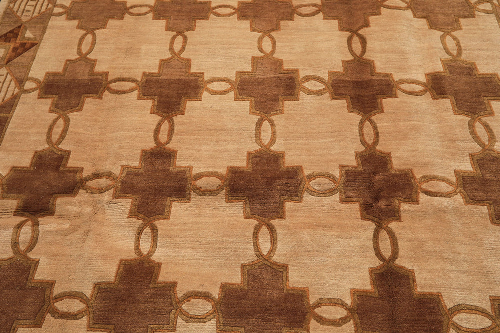 8x10 Beige, Brown, Olive Color Hand Knotted Tibetan Wool  Oriental Rug