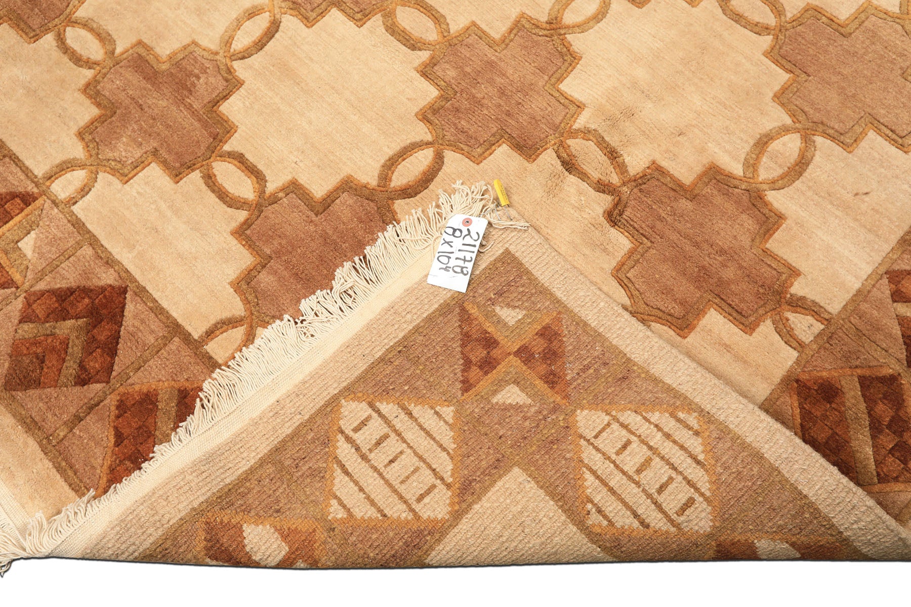 8x10 Beige, Brown, Olive Color Hand Knotted Tibetan Wool  Oriental Rug