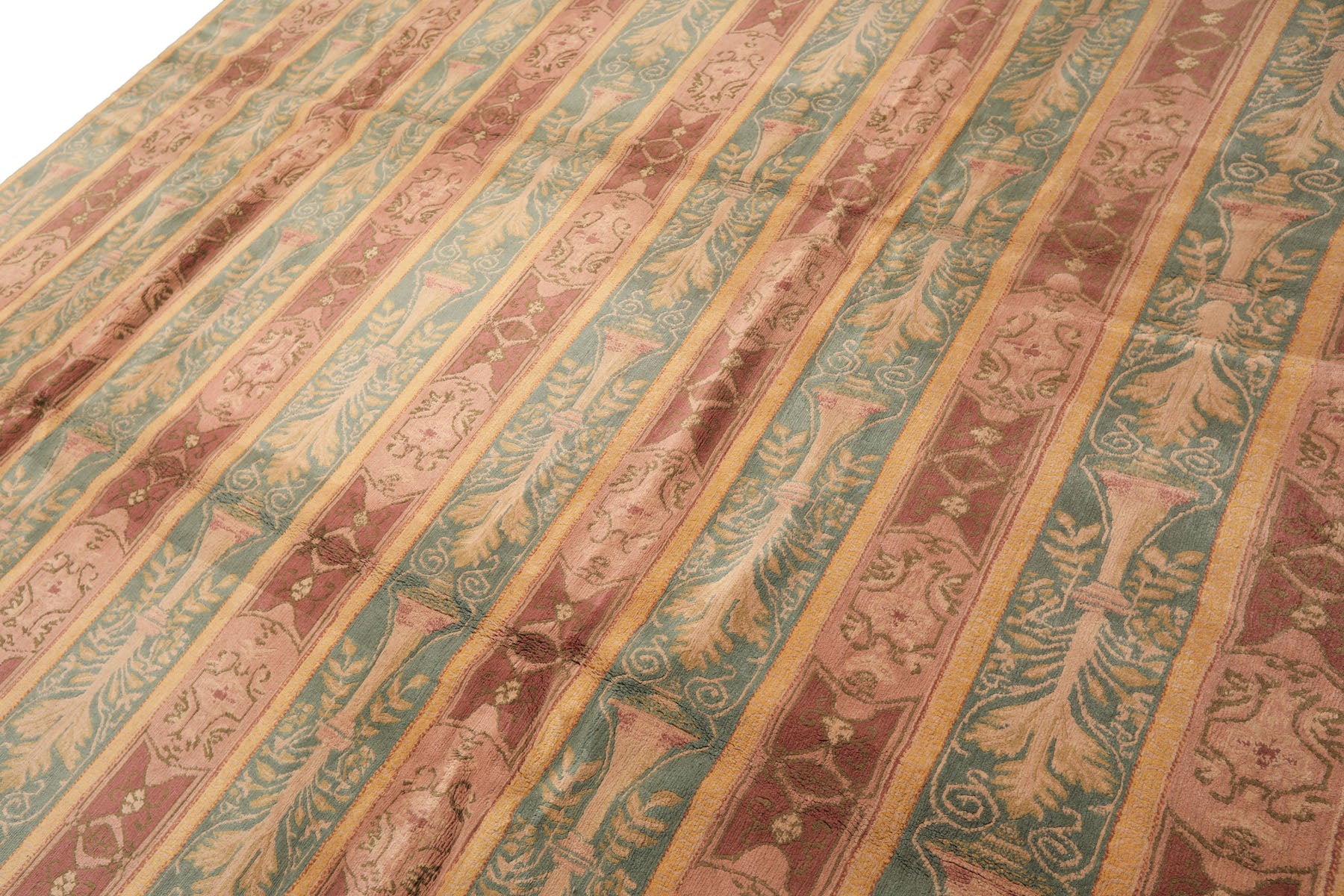 8x10 Blush, Aqua, Gold Color Hand Knotted Tibetan Wool Transitional Oriental Rug