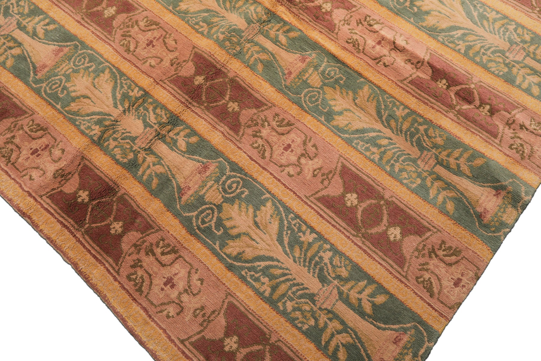 8x10 Blush, Aqua, Gold Color Hand Knotted Tibetan Wool Transitional Oriental Rug