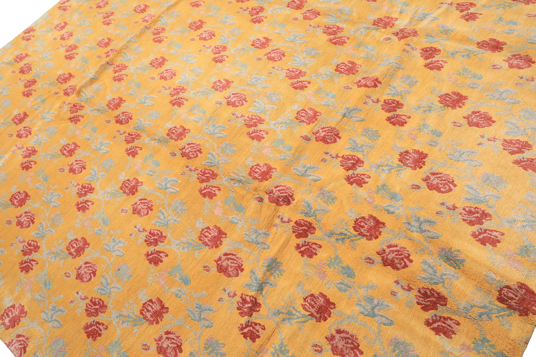 8x10 Gold, Blue, Rust Color Hand Knotted Tibetan Wool Transitional Oriental Rug