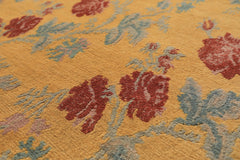 8x10 Gold, Blue, Rust Color Hand Knotted Tibetan Wool Transitional Oriental Rug