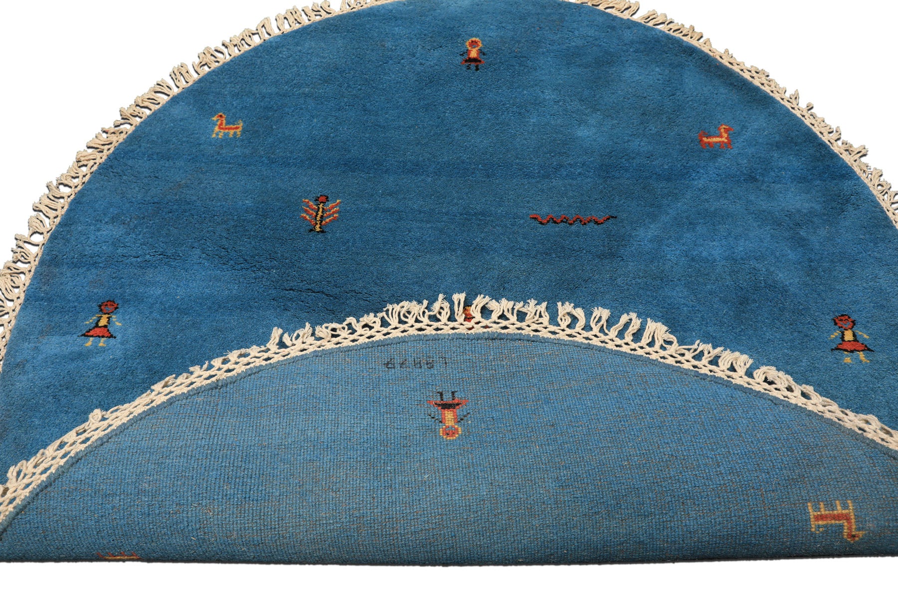 Round Aqua, Gold, Black Color Hand Knotted Gabbeh Wool Modern & Contemporary Oriental Rug