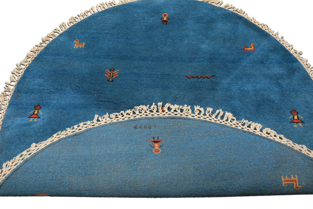 Round Aqua, Gold, Black Color Hand Knotted Gabbeh Wool Modern & Contemporary Oriental Rug
