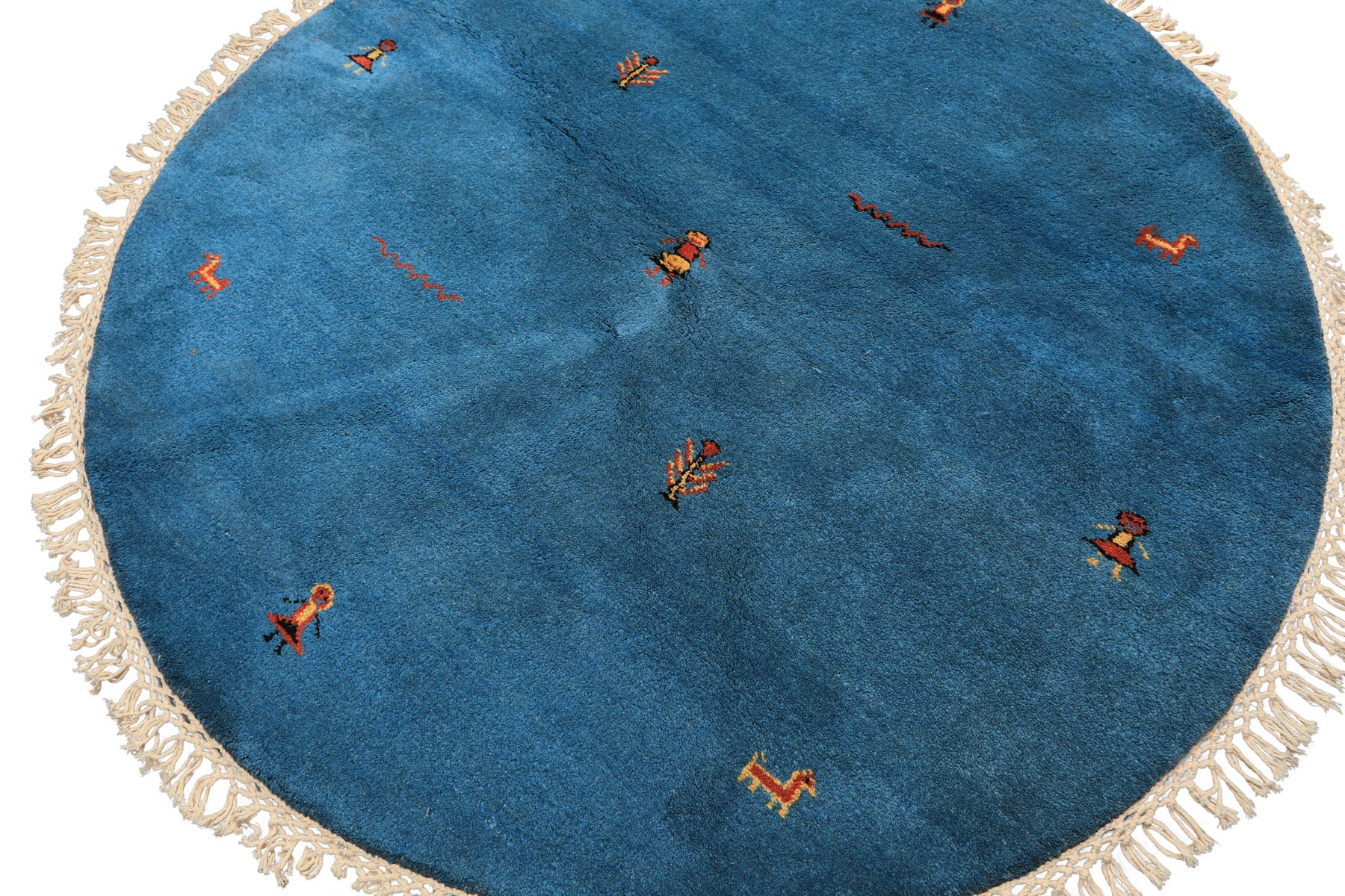 Round Aqua, Gold, Black Color Hand Knotted Gabbeh Wool Modern & Contemporary Oriental Rug