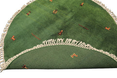 Round Green, Gold, Black Color Hand Knotted Gabbeh Wool Modern & Contemporary Oriental Rug