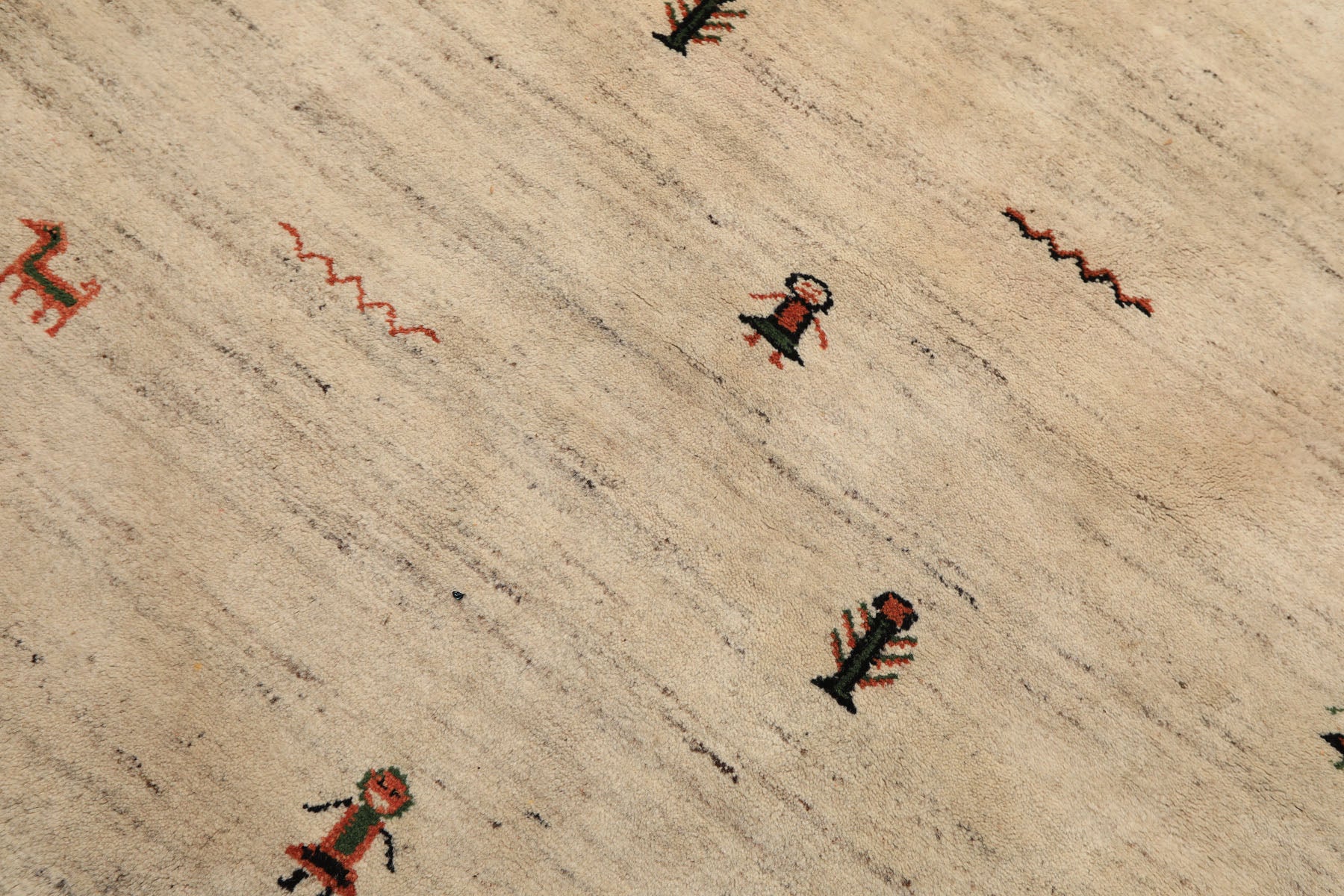 Round Beige, Black, Orange Color Hand Knotted Gabbeh Wool Modern & Contemporary Oriental Rug