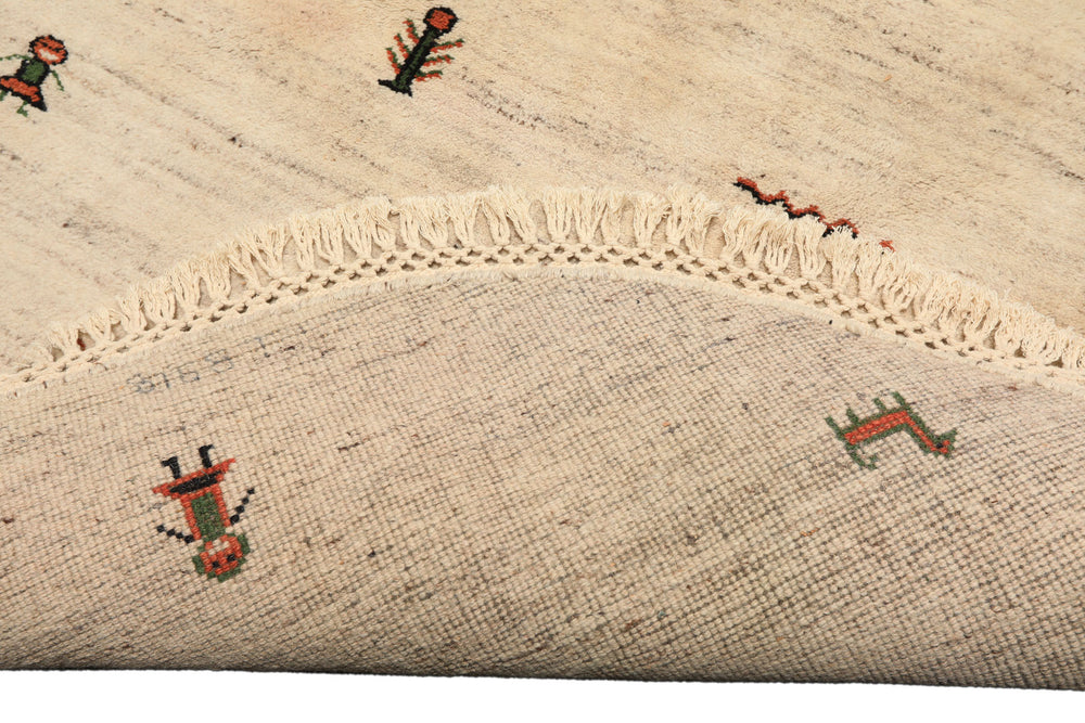 Round Beige, Black, Orange Color Hand Knotted Gabbeh Wool Modern & Contemporary Oriental Rug