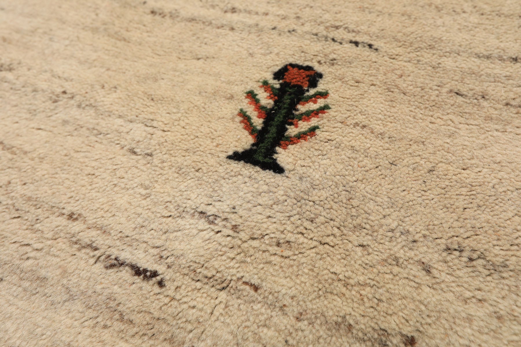 Round Beige, Black, Orange Color Hand Knotted Gabbeh Wool Modern & Contemporary Oriental Rug