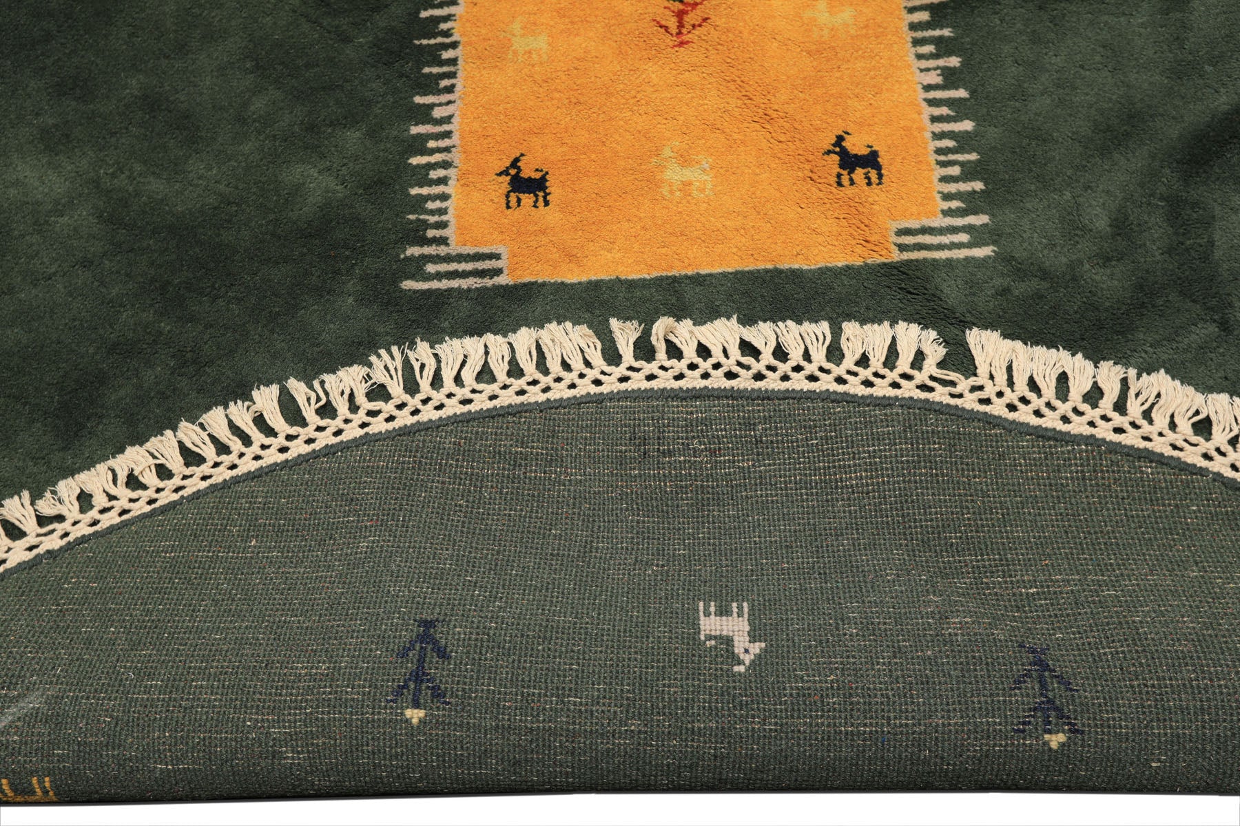 8' Round Dark Sage, Gold, Ivory Color Hand Knotted Gabbeh Wool Modern & Contemporary Oriental Rug