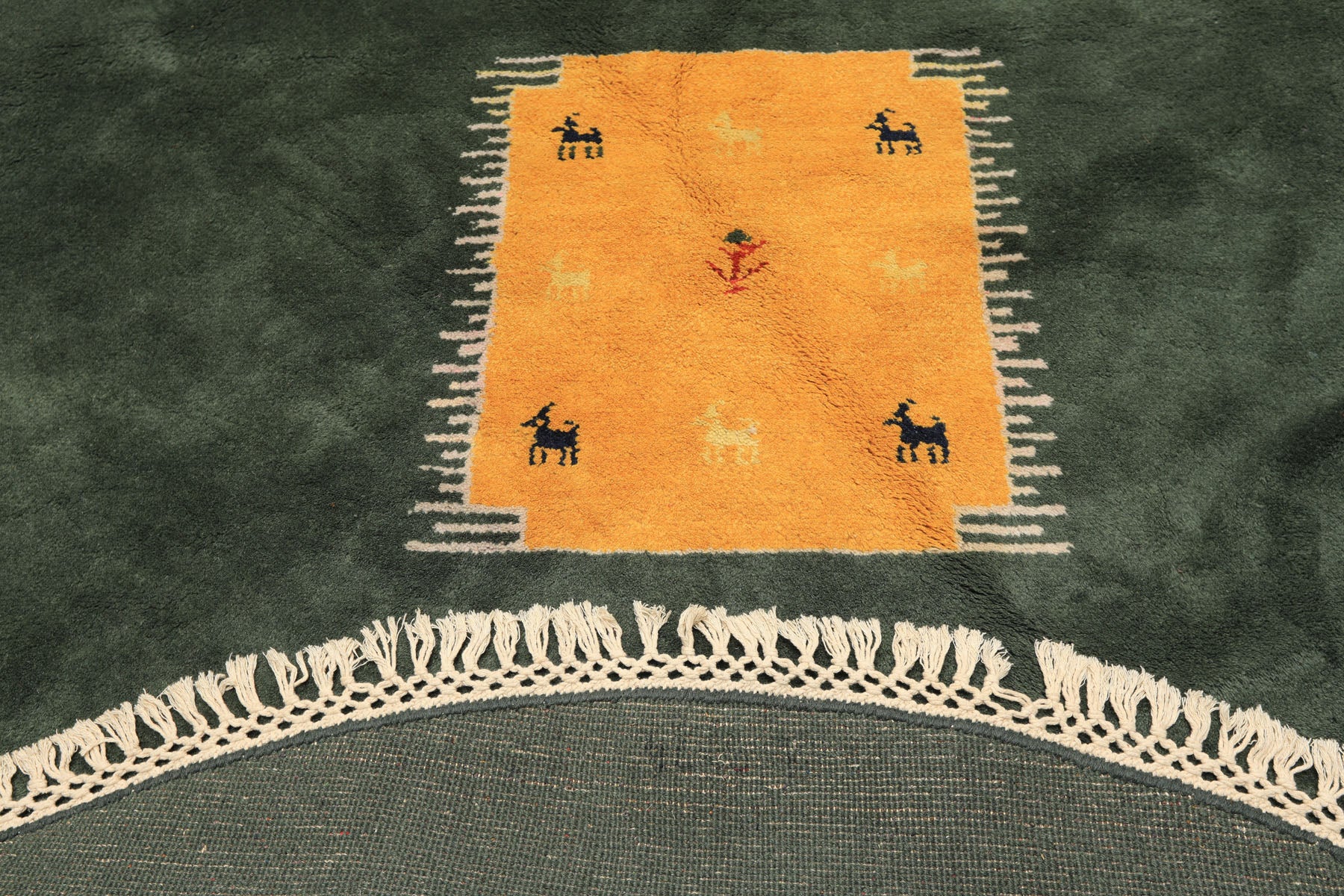 8' Round Dark Sage, Gold, Ivory Color Hand Knotted Gabbeh Wool Modern & Contemporary Oriental Rug