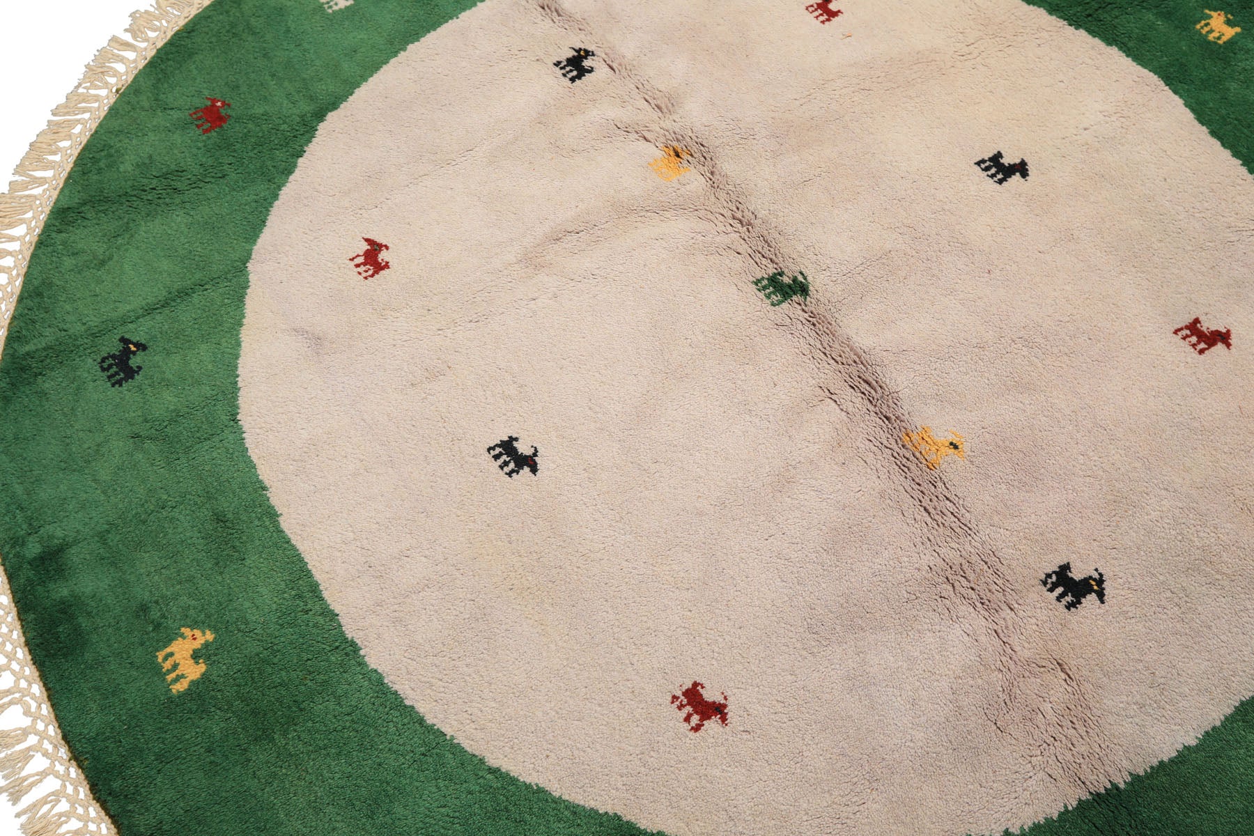 Round Faded Lavender, Green, Gold Color Hand Knotted Gabbeh Wool Modern & Contemporary Oriental Rug