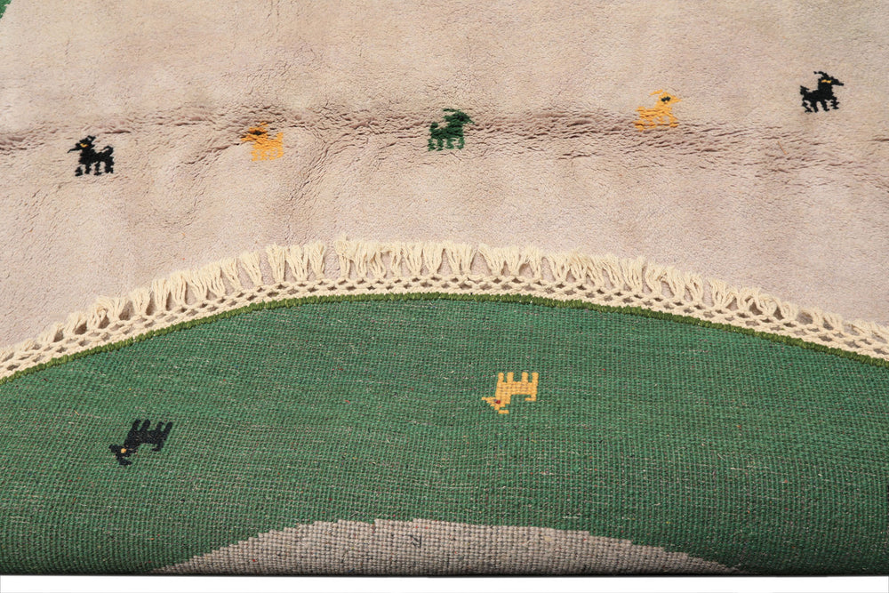 Round Faded Lavender, Green, Gold Color Hand Knotted Gabbeh Wool Modern & Contemporary Oriental Rug