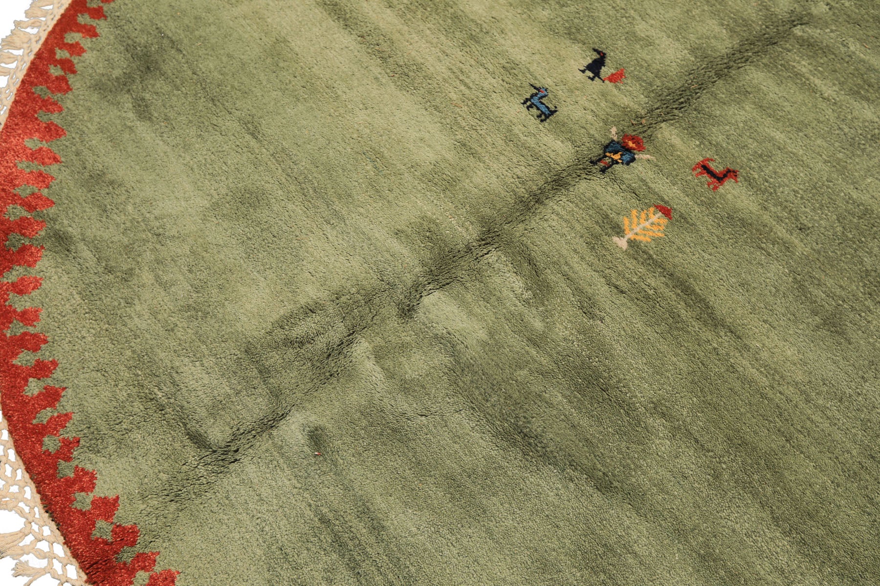Round Sage, Coral, Burnt Orange Color Hand Knotted Gabbeh Wool Modern & Contemporary Oriental Rug