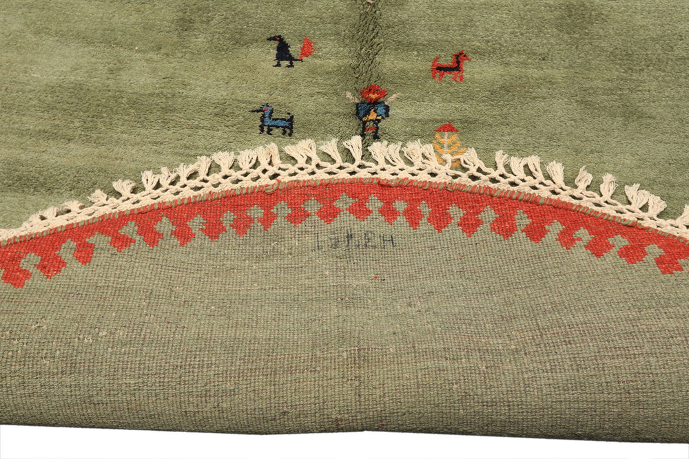 Round Sage, Coral, Burnt Orange Color Hand Knotted Gabbeh Wool Modern & Contemporary Oriental Rug