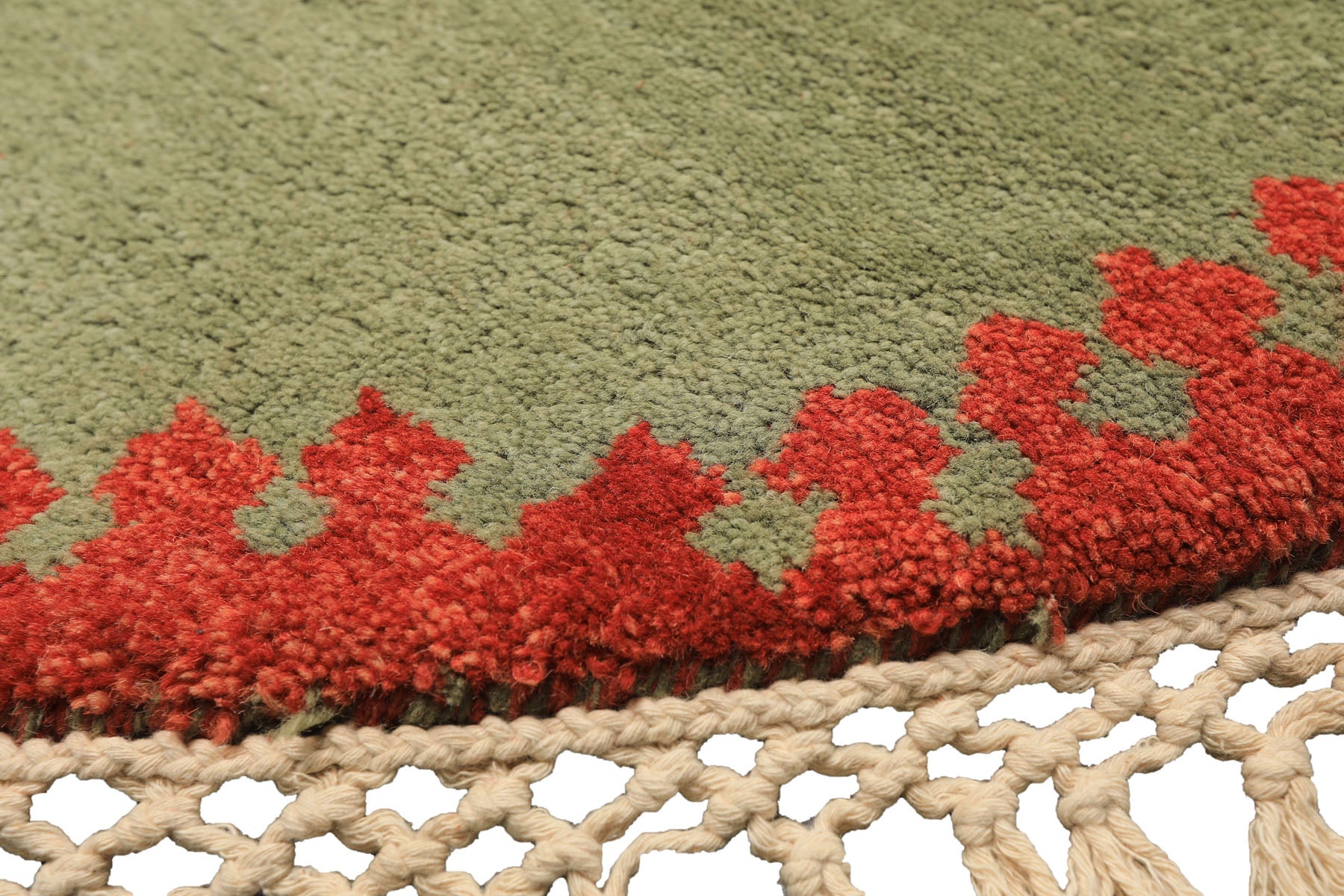 Round Sage, Coral, Burnt Orange Color Hand Knotted Gabbeh Wool Modern & Contemporary Oriental Rug